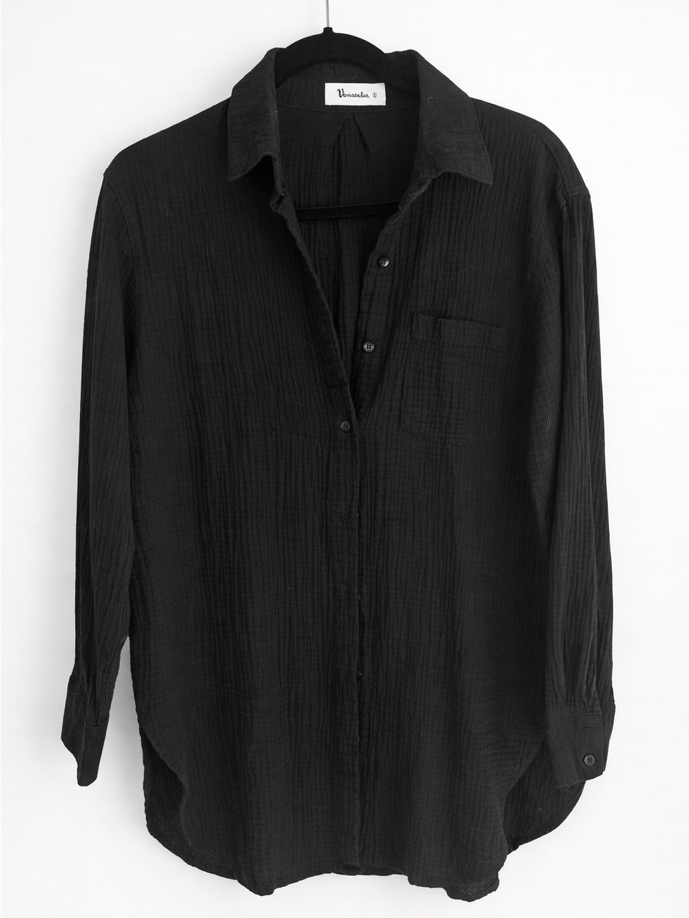 Vernacular Black Button-Up Shirt with Chest Pocket